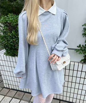 ウエストタック襟付きワンピース