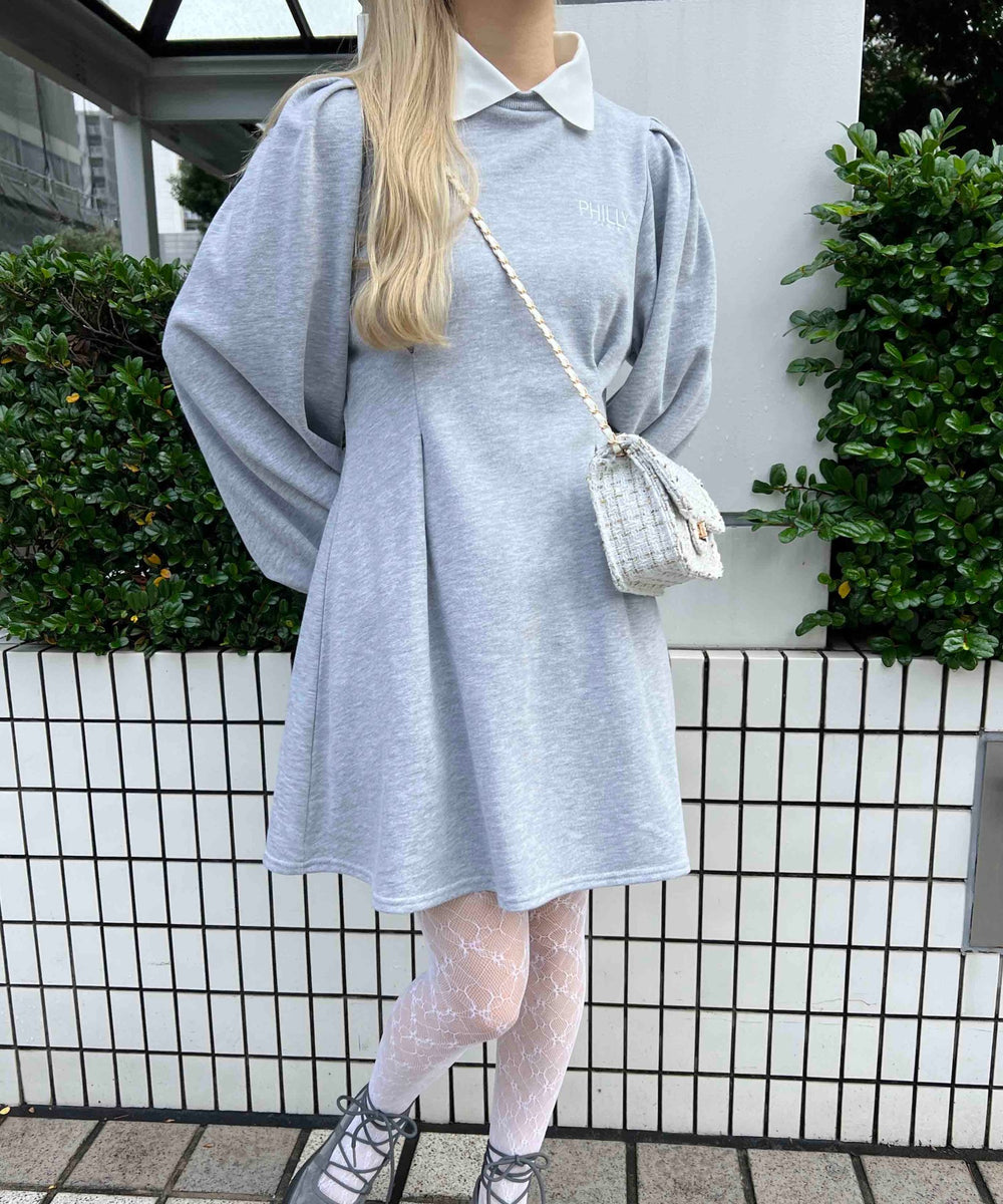 ウエストタック襟付きワンピース