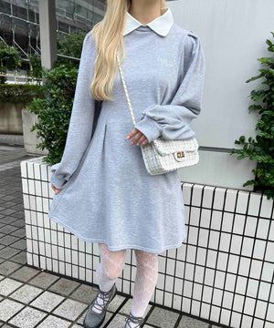 ウエストタック襟付きワンピース