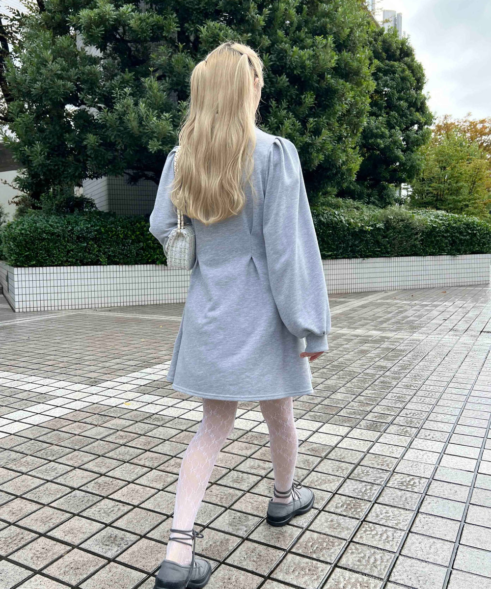 ウエストタック襟付きワンピース