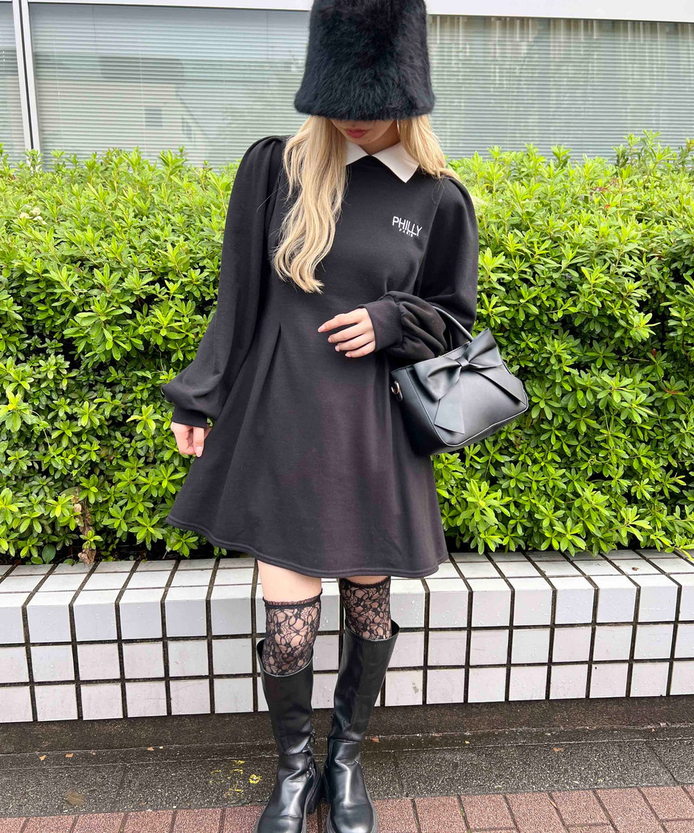 ウエストタック襟付きワンピース