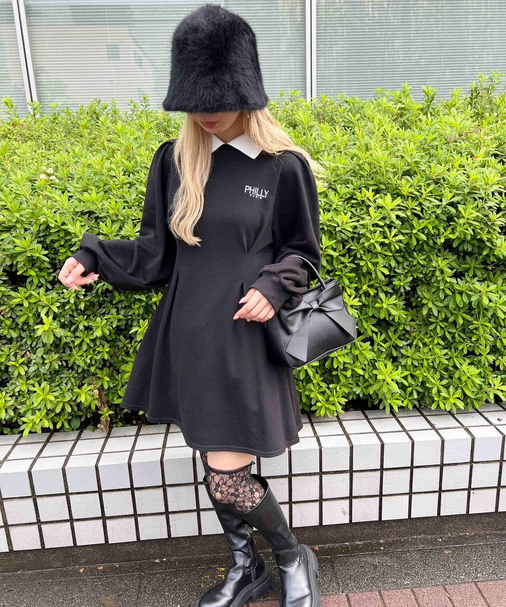 ウエストタック襟付きワンピース