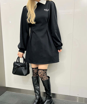 ウエストタック襟付きワンピース