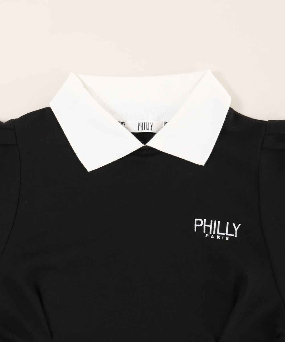 ウエストタック襟付きワンピース