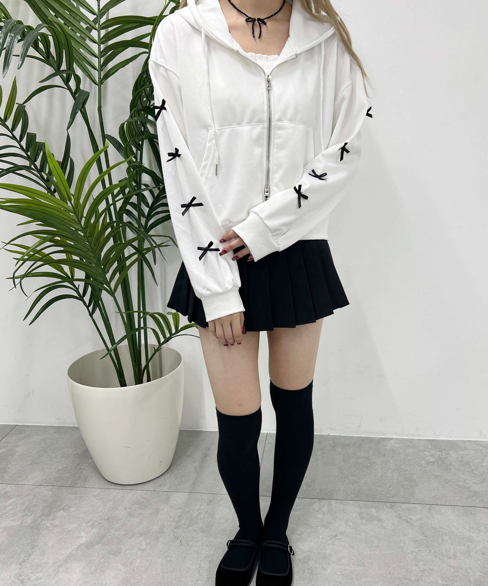 リボン付きWジップパーカー