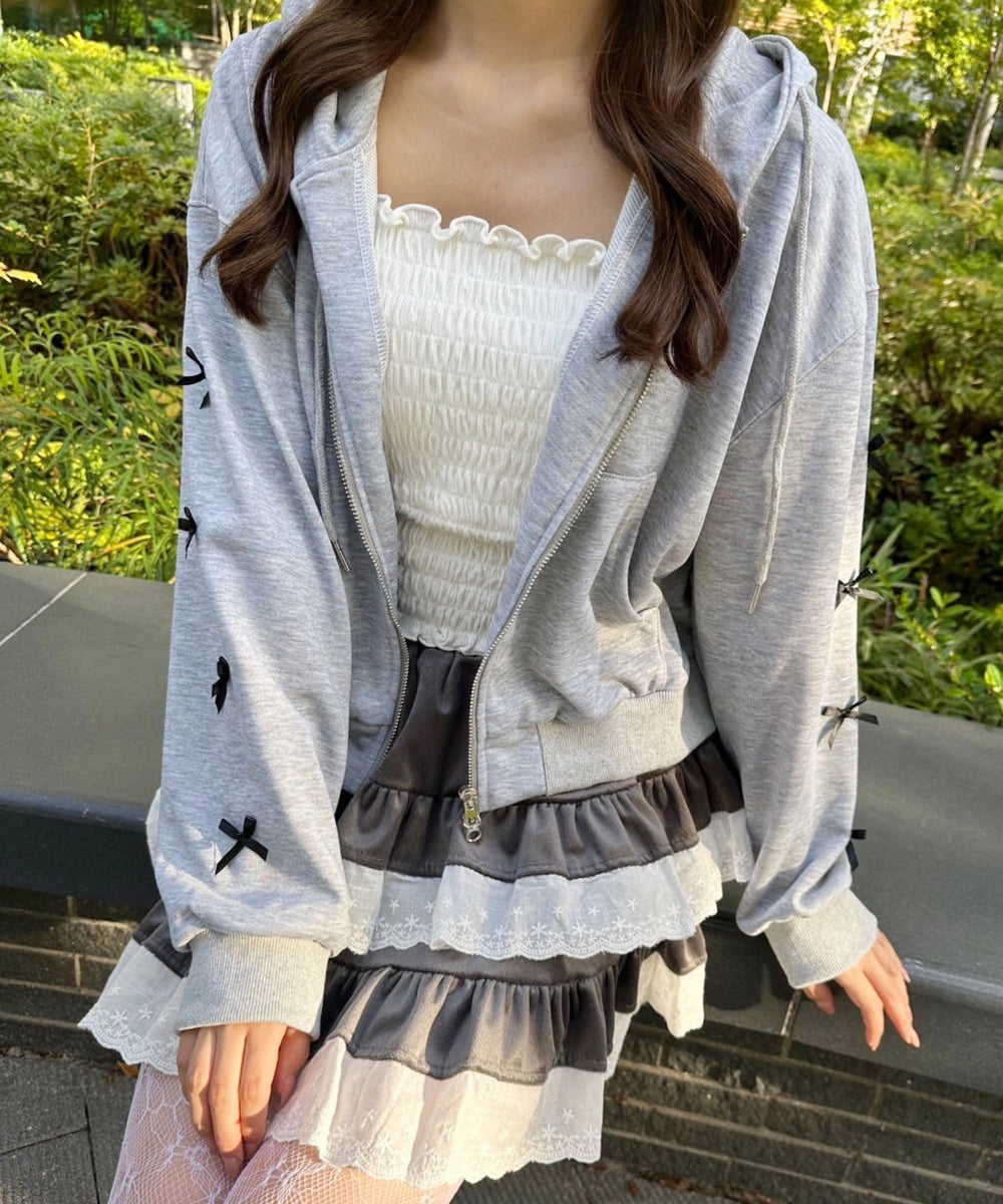 リボン付きWジップパーカー