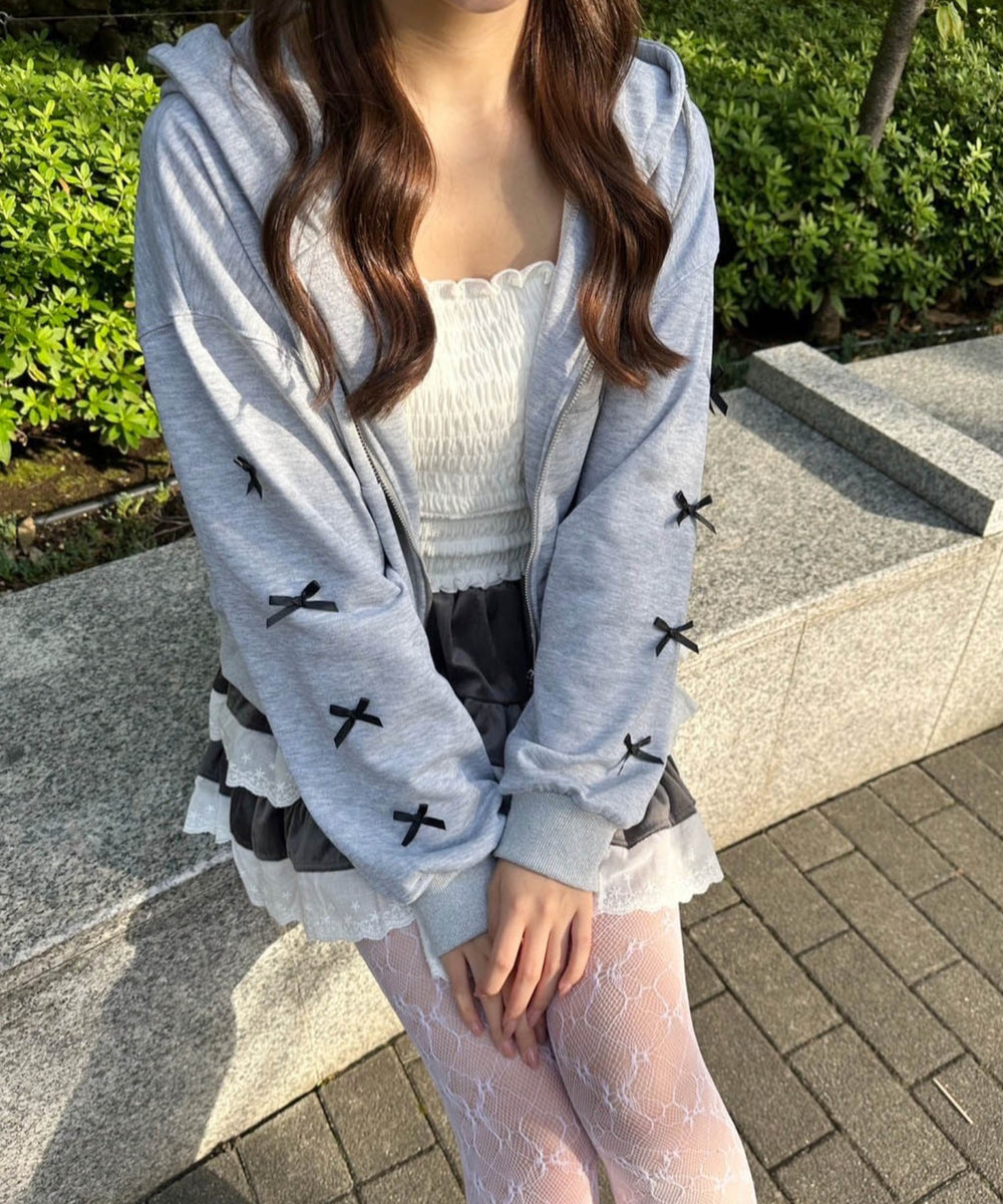 リボン付きWジップパーカー