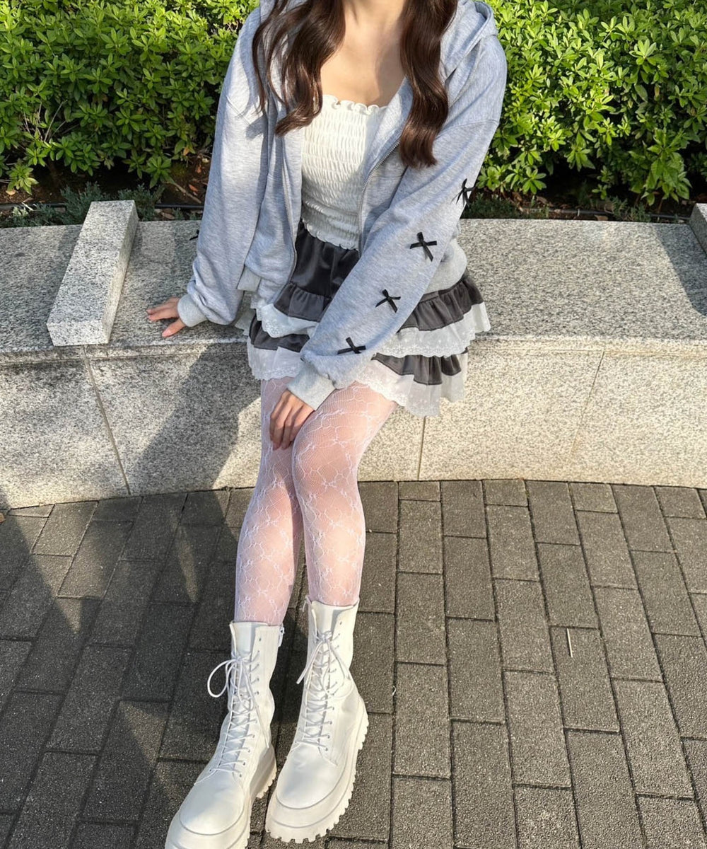 リボン付きWジップパーカー