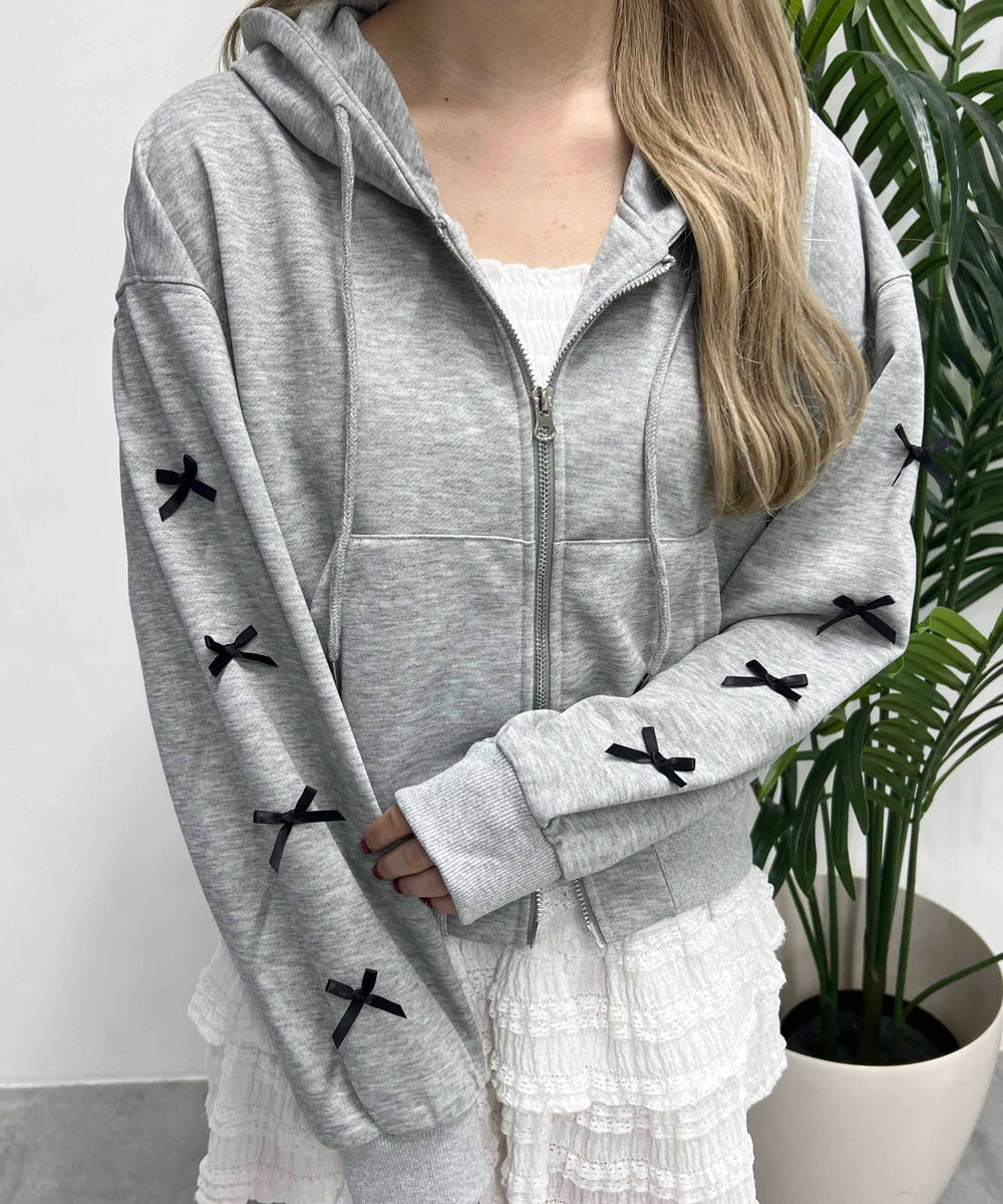 リボン付きWジップパーカー