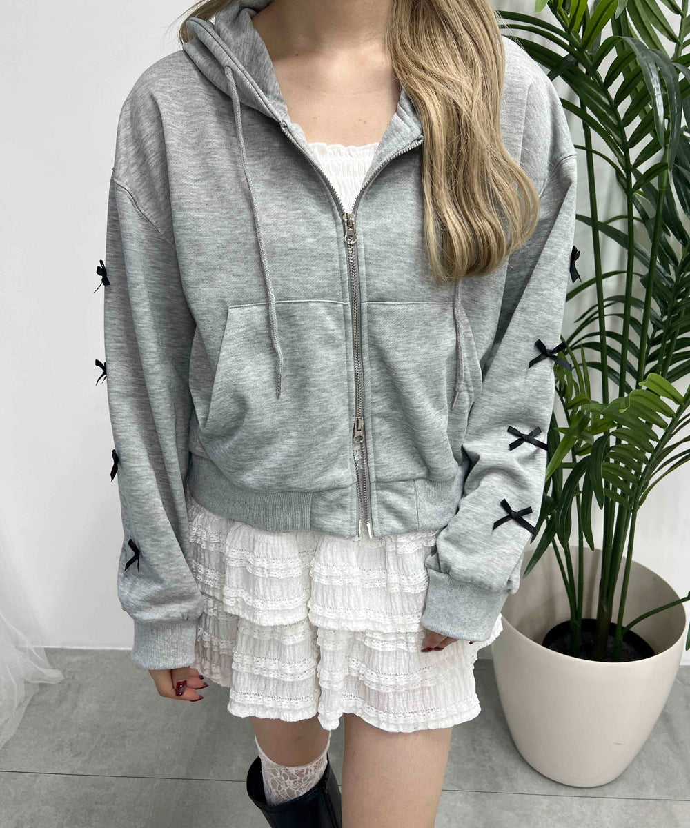 リボン付きWジップパーカー