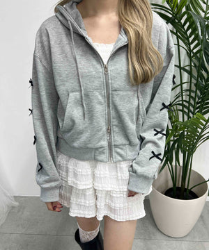 リボン付きWジップパーカー