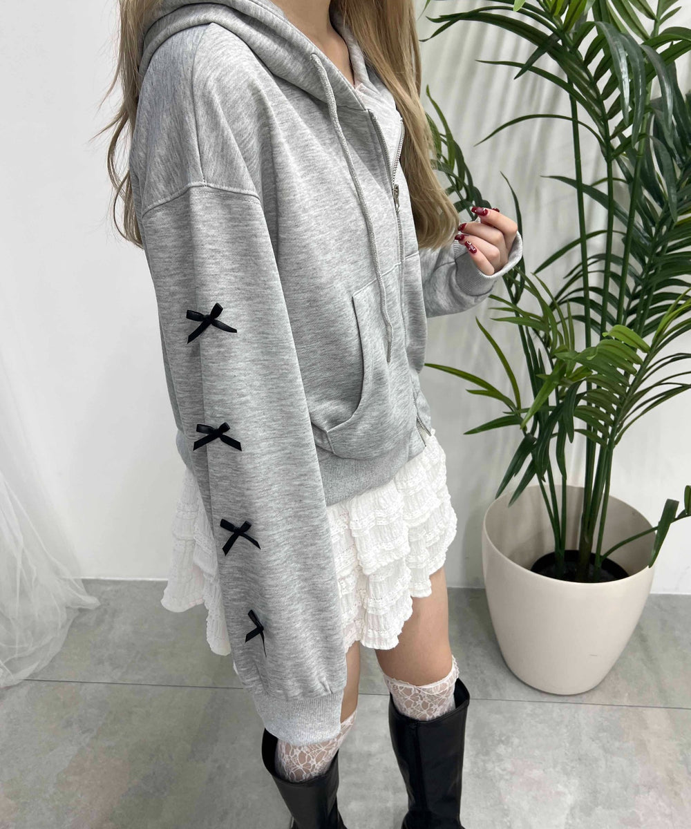 リボン付きWジップパーカー