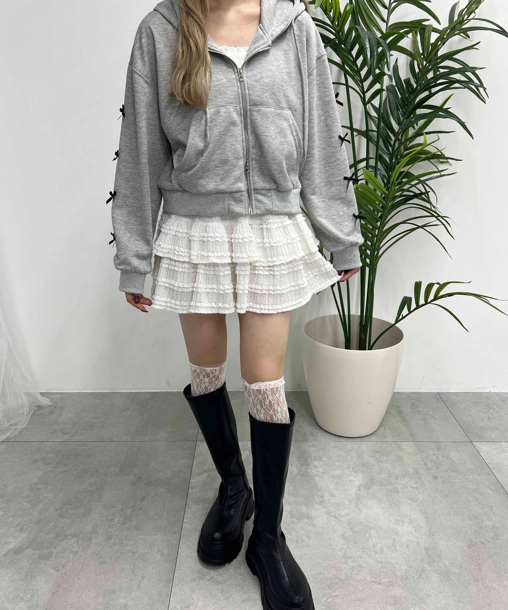 リボン付きWジップパーカー