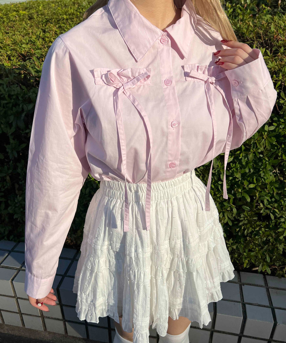 フリルリボンブラウス