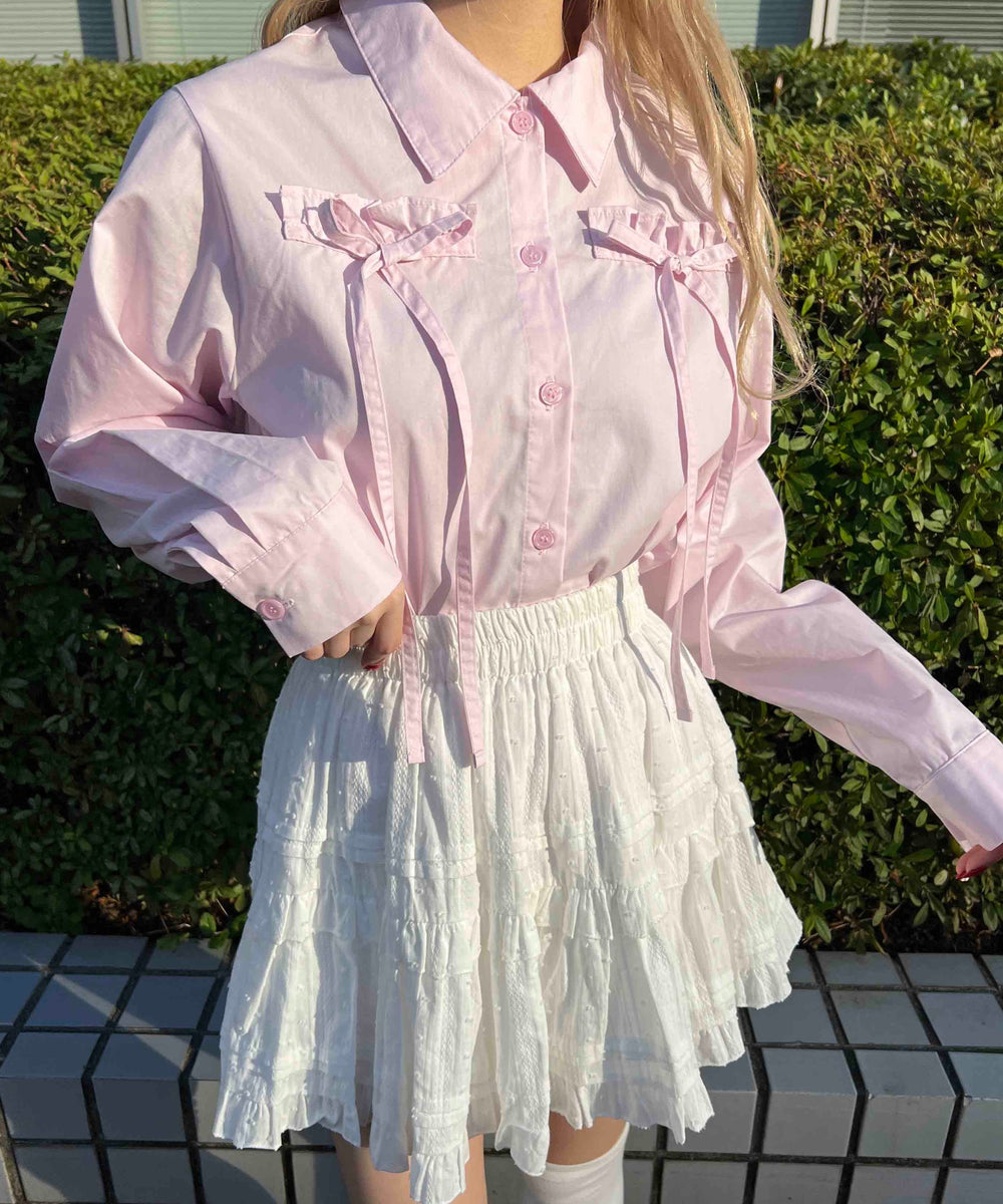 フリルリボンブラウス