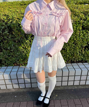 フリルリボンブラウス