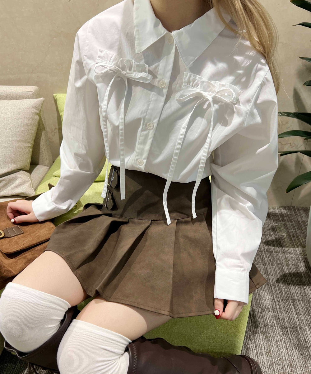 フリルリボンブラウス