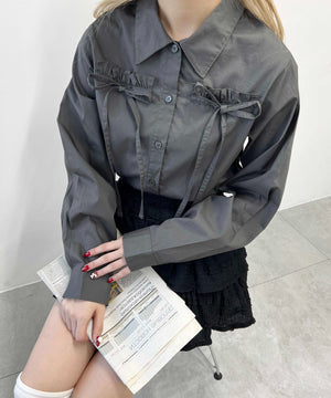 フリルリボンブラウス