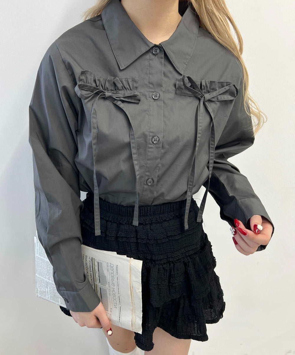 フリルリボンブラウス