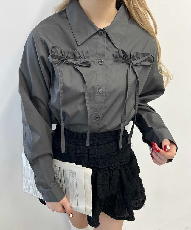 フリルリボンブラウス