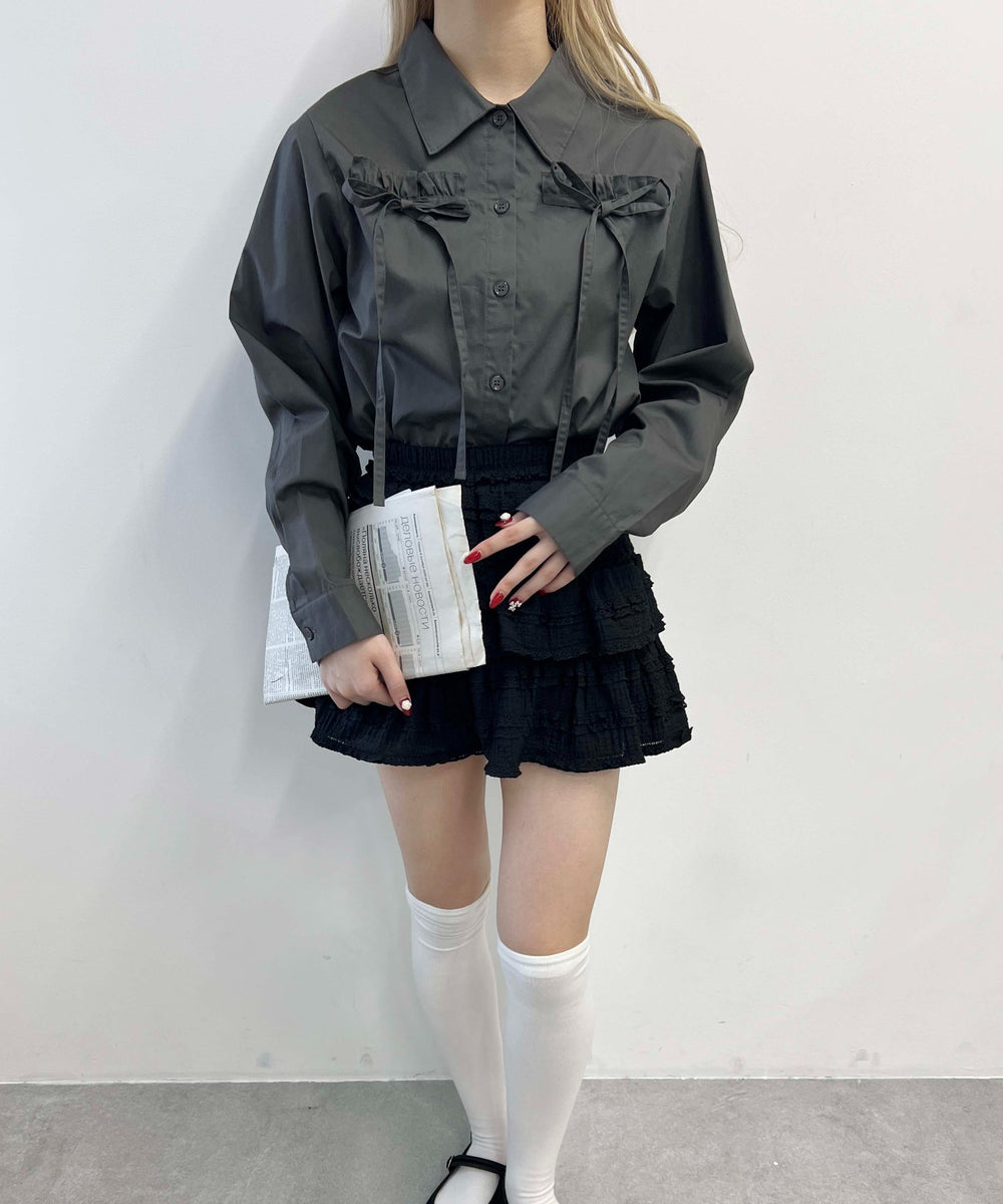 フリルリボンブラウス