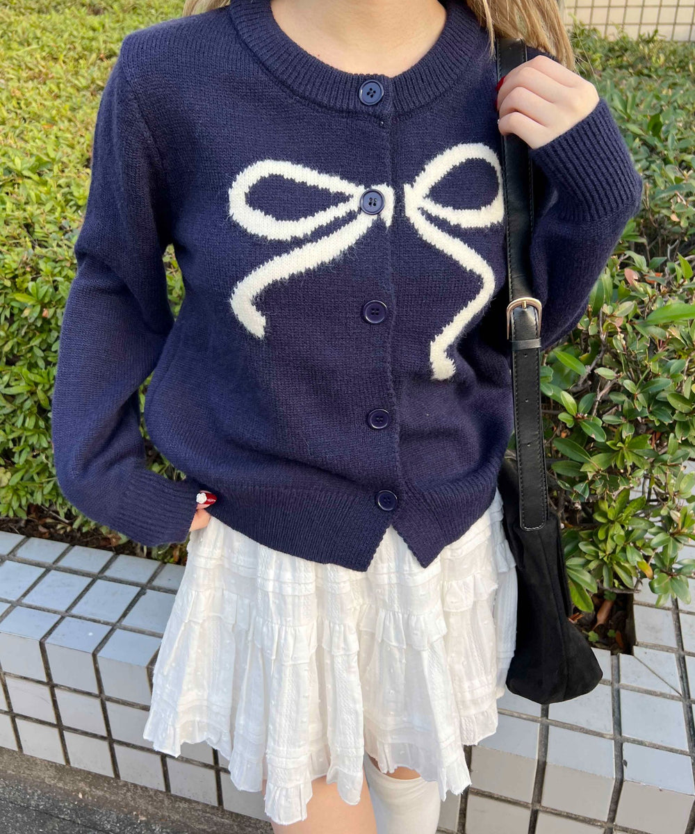 リボンジャガードカーディガン