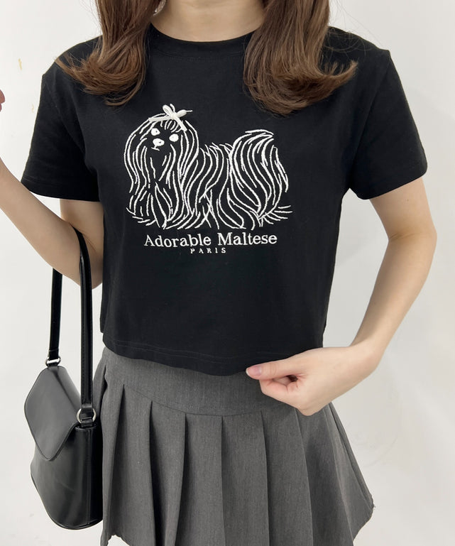 リボンドッグコンパクトTシャツ/ブラック モデル：160㎝ F着用