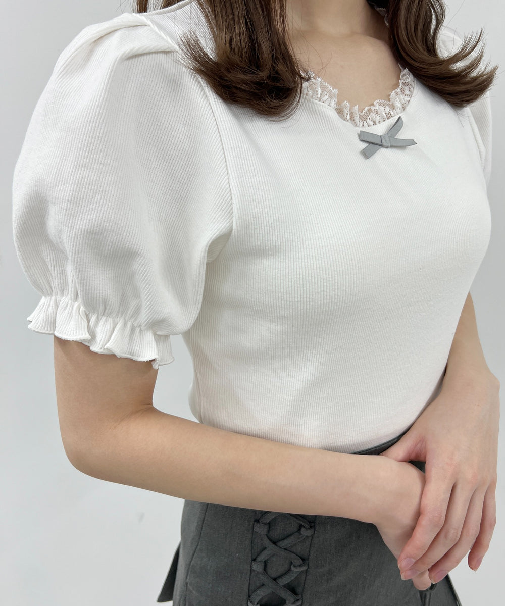 パフスリーブコンパクトリブトップス