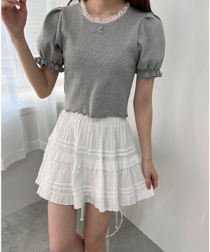 パフスリーブコンパクトリブトップス