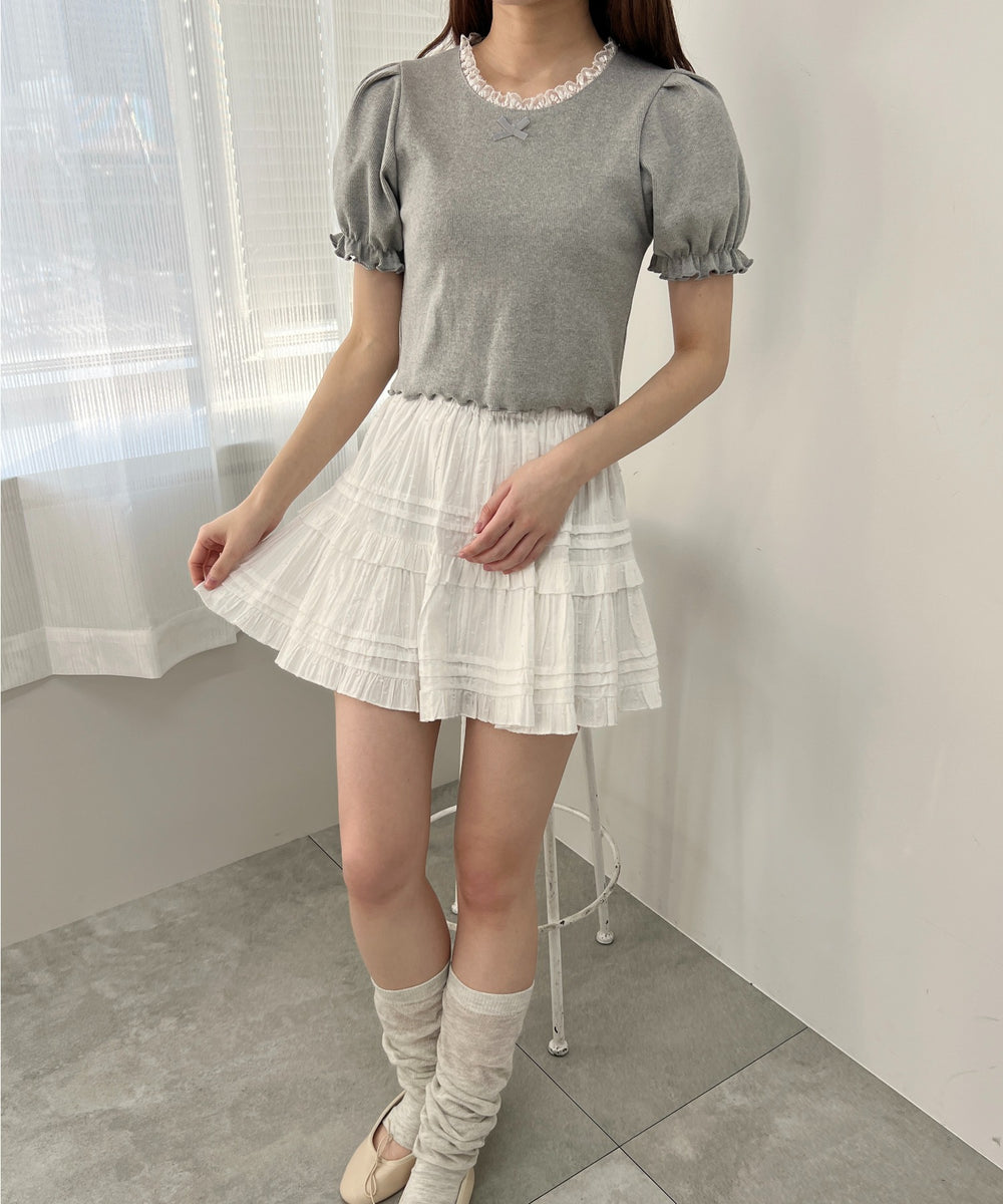 パフスリーブコンパクトリブトップス