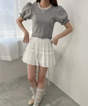 パフスリーブコンパクトリブトップス