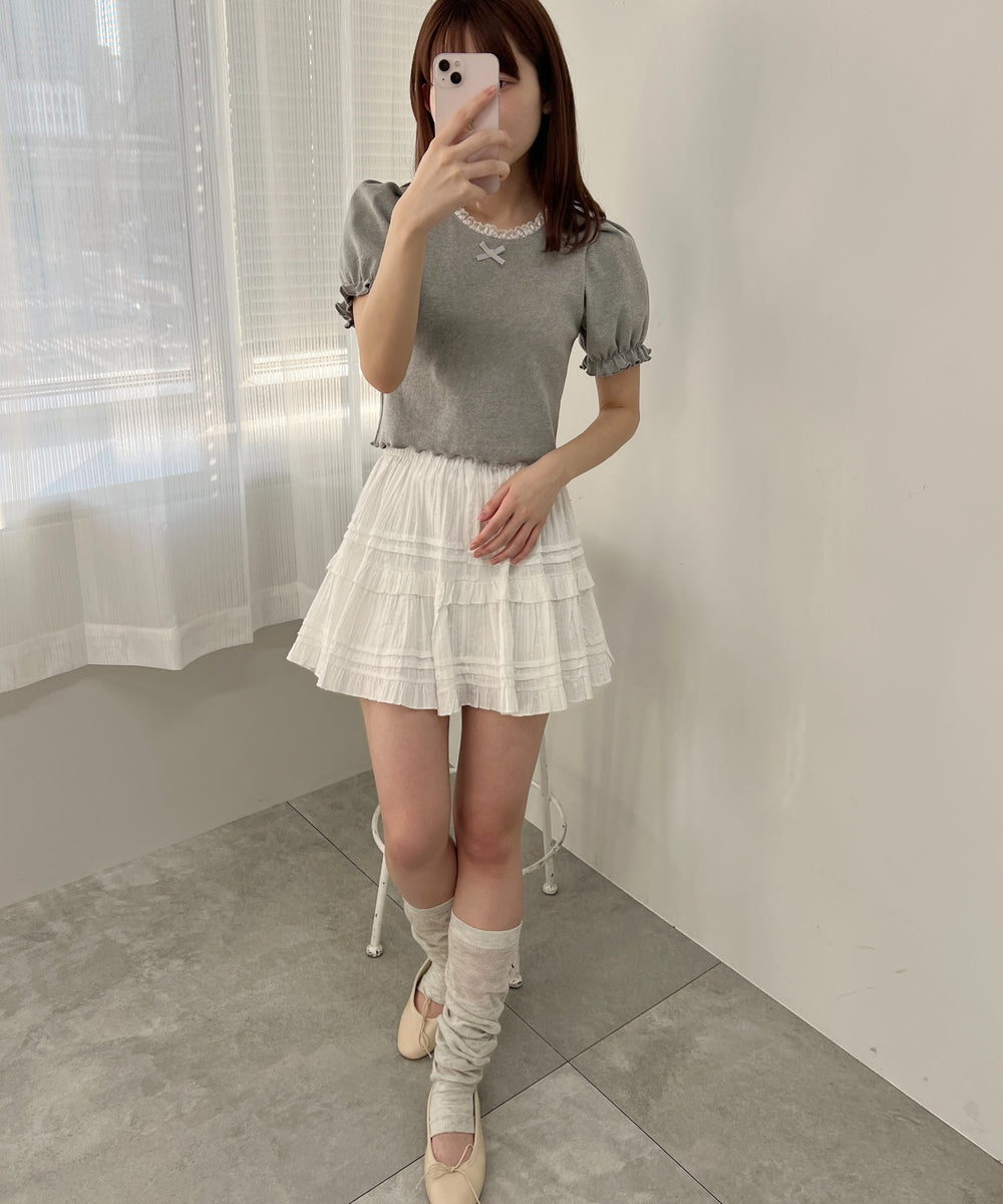 パフスリーブコンパクトリブトップス