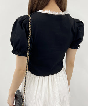 パフスリーブコンパクトリブトップス