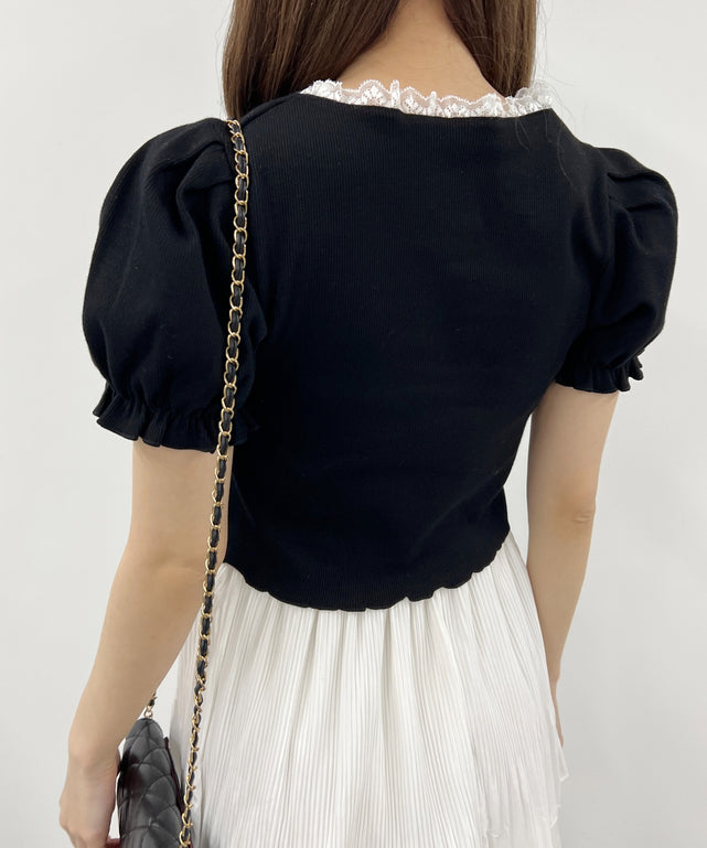 パフスリーブコンパクトリブトップス