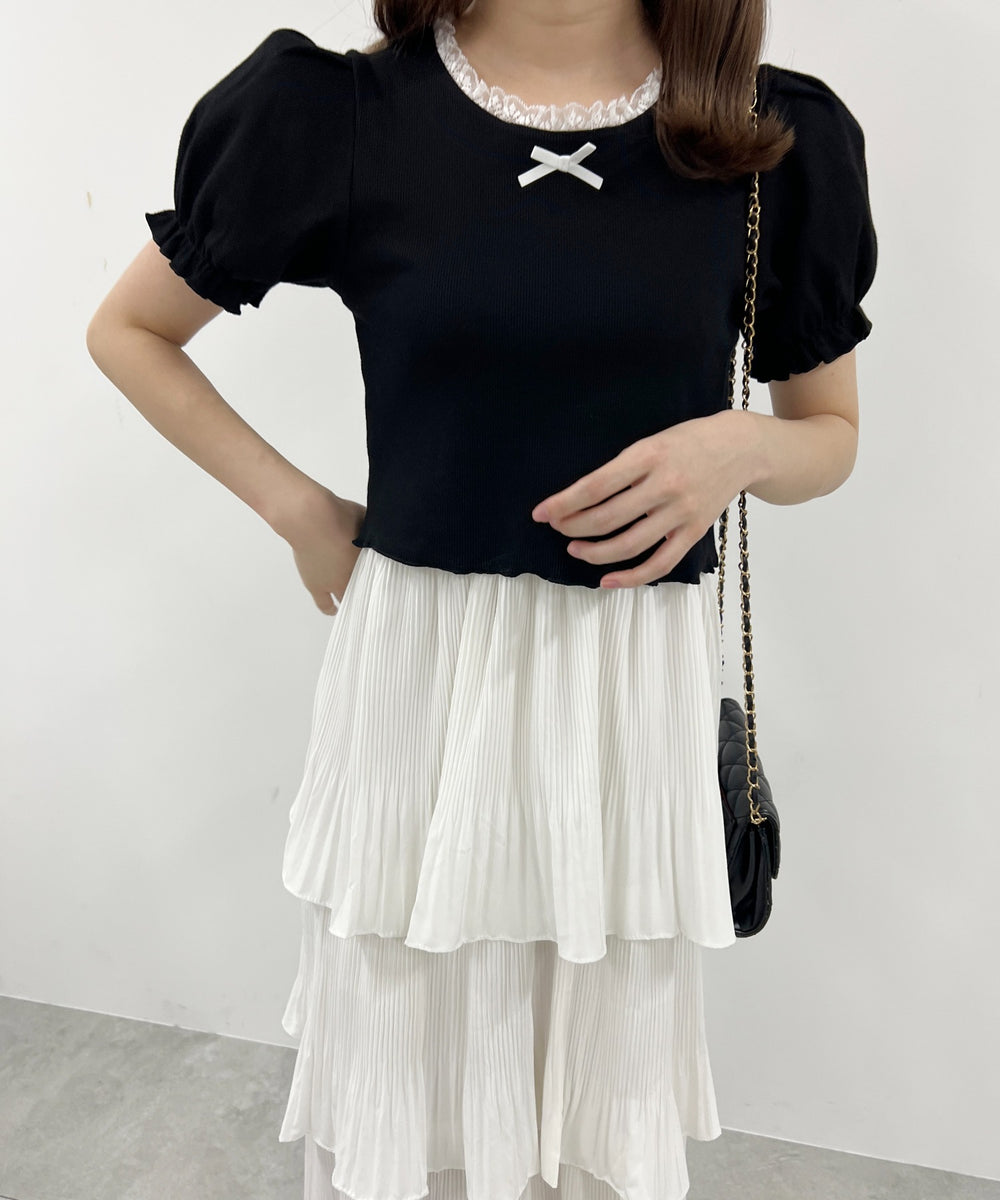 パフスリーブコンパクトリブトップス