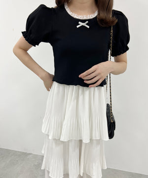 パフスリーブコンパクトリブトップス