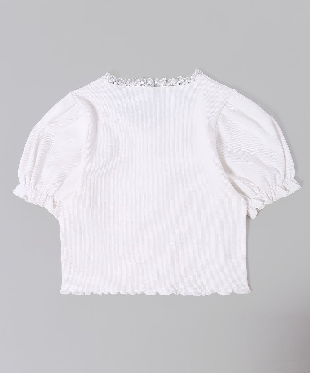 パフスリーブコンパクトリブトップス