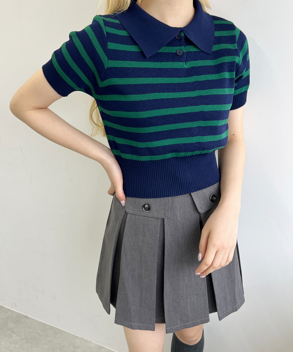 ボーダーニットポロシャツ