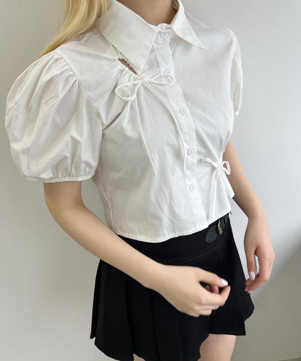 リボンドロストブラウス