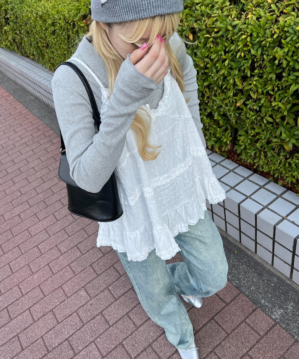 コットンレースフリルキャミ