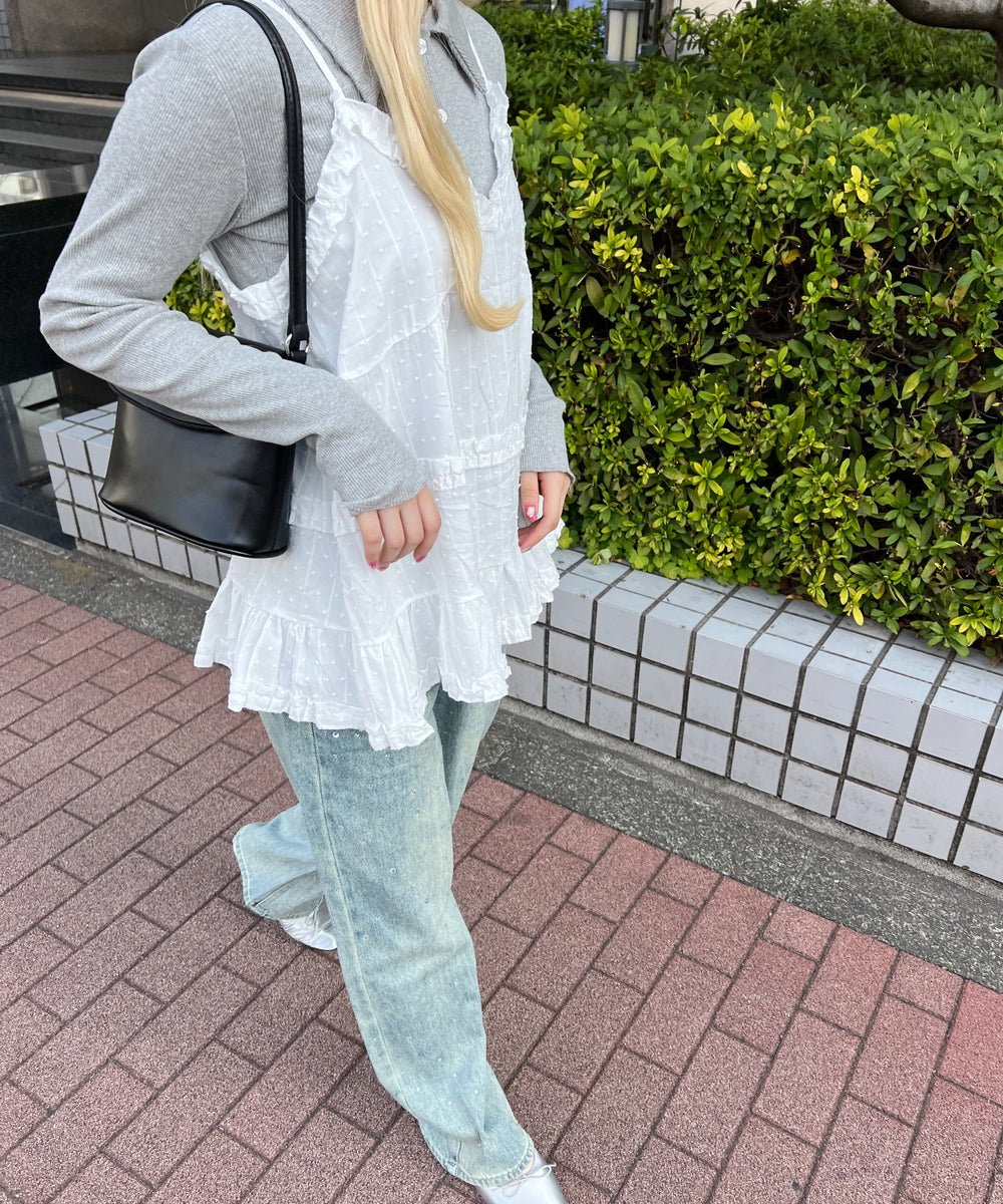 コットンレースフリルキャミ