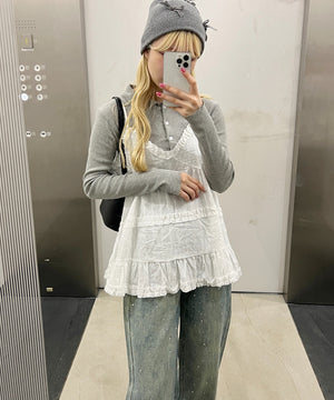 コットンレースフリルキャミ