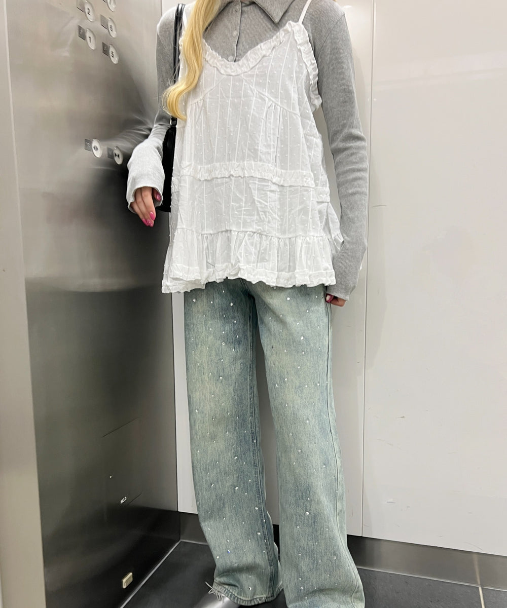 コットンレースフリルキャミ