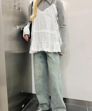 コットンレースフリルキャミ