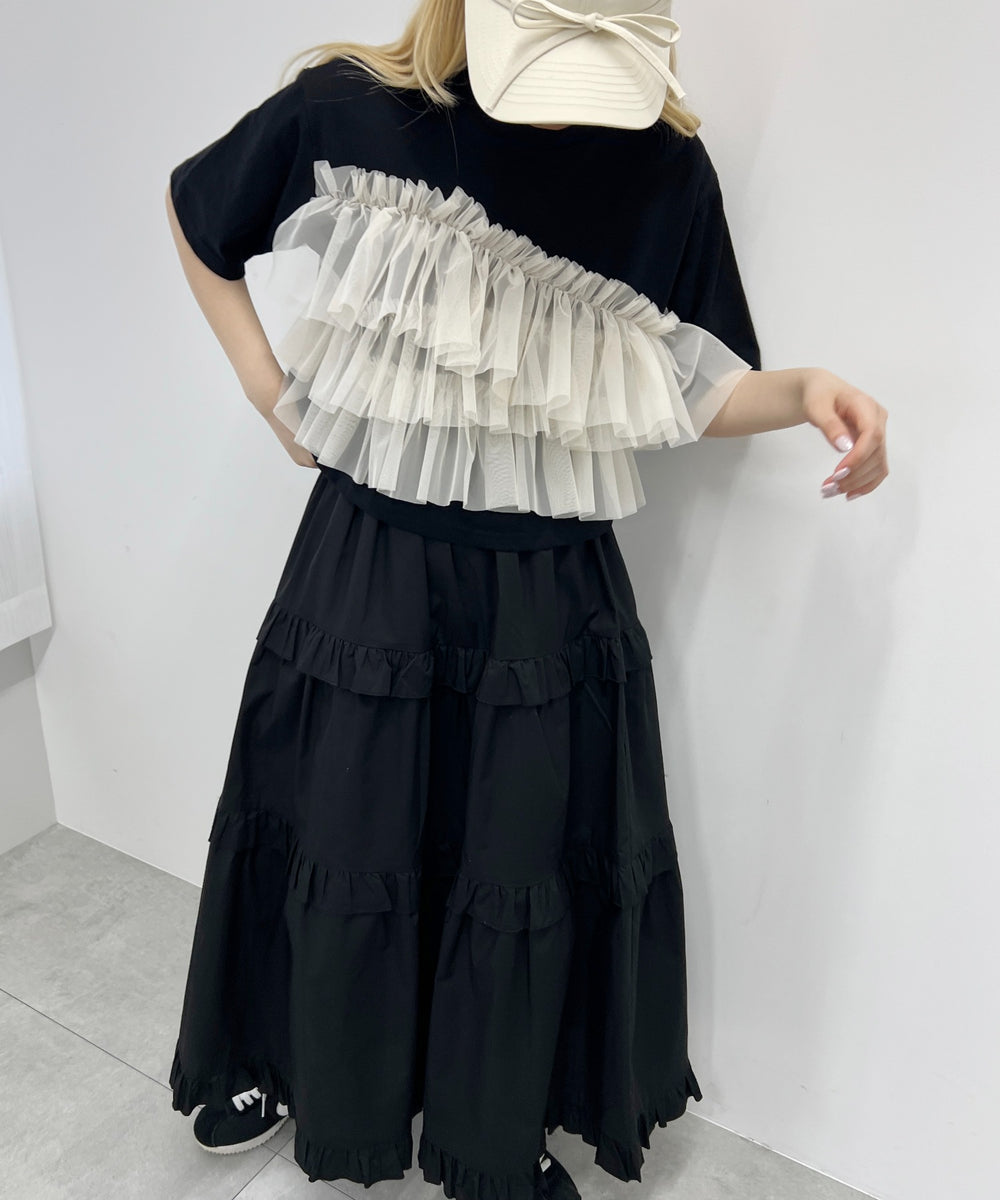 チュールフリルドッキングTシャツ