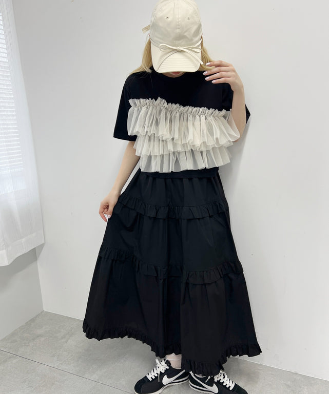チュールフリルドッキングTシャツ