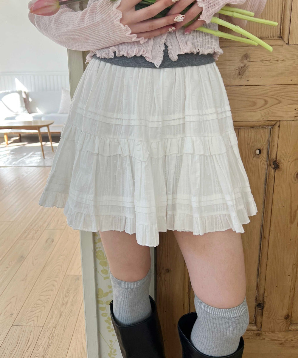 コットンレースティアードミニスカート