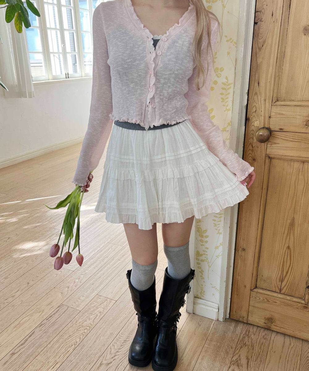 コットンレースティアードミニスカート