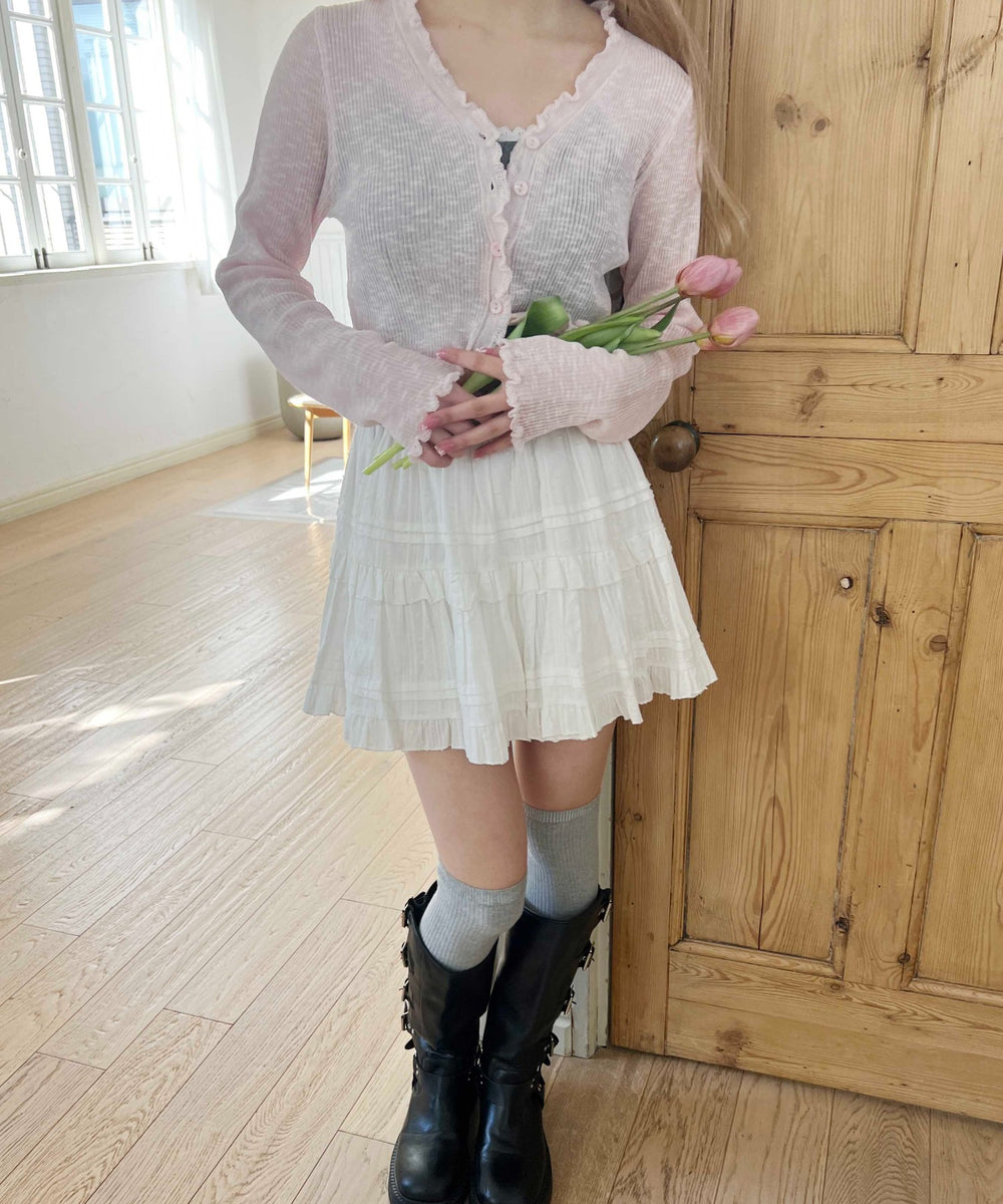 コットンレースティアードミニスカート