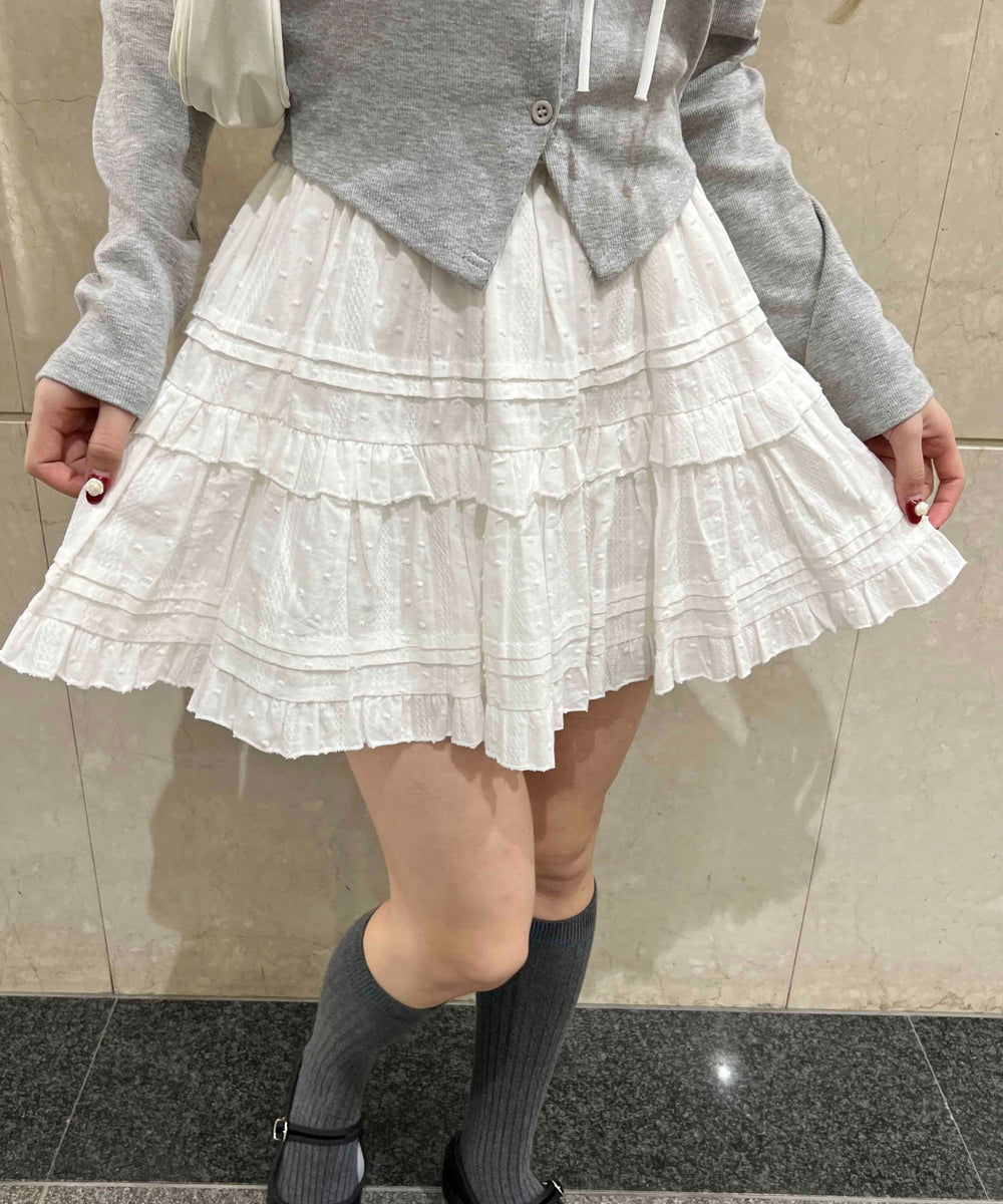 コットンレースティアードミニスカート